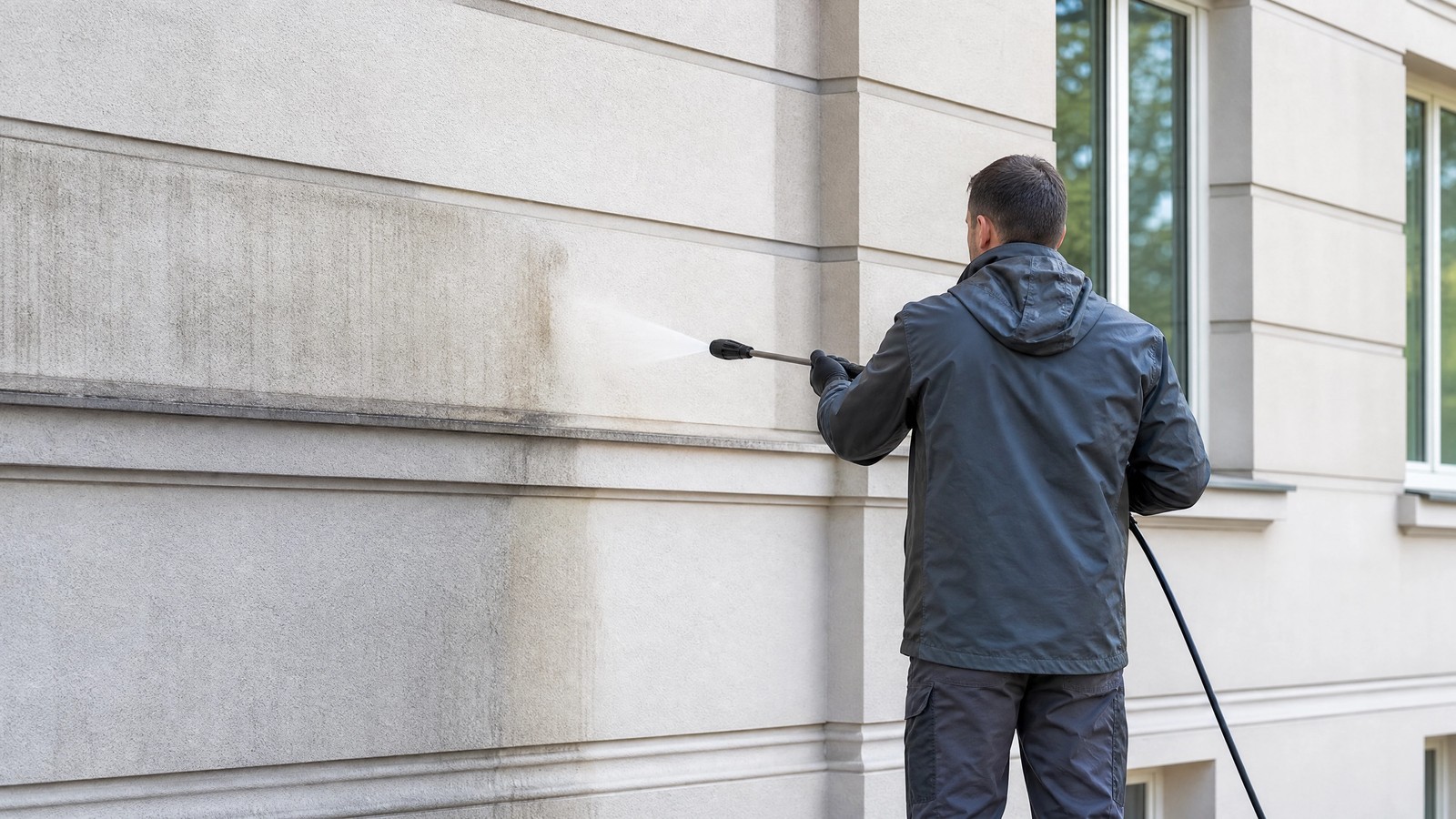 Schonende Fassadenreinigung an einem Berliner Gebäude